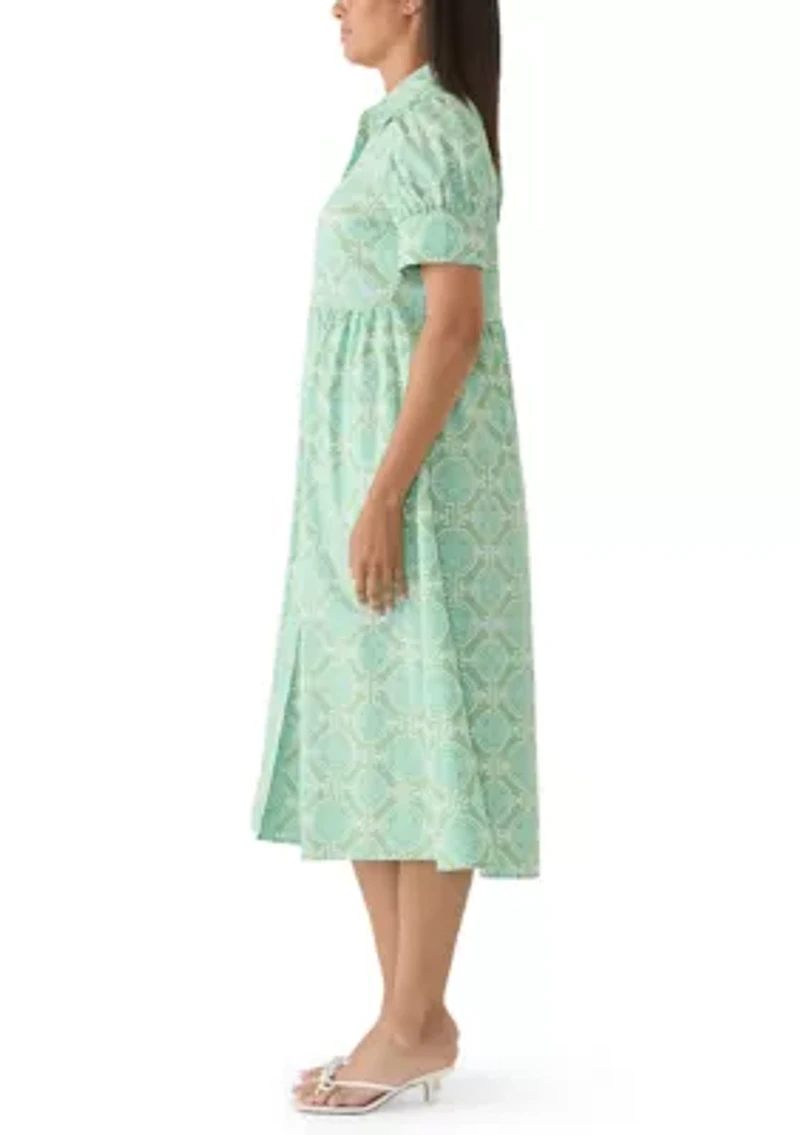 Women's Puff Sleeve Button Front Midi Dress