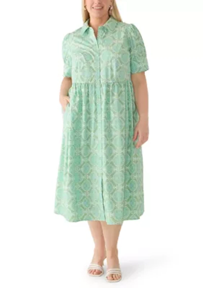 Plus Puff Sleeve Button Front Maxi Dress