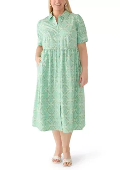 Plus Puff Sleeve Button Front Maxi Dress