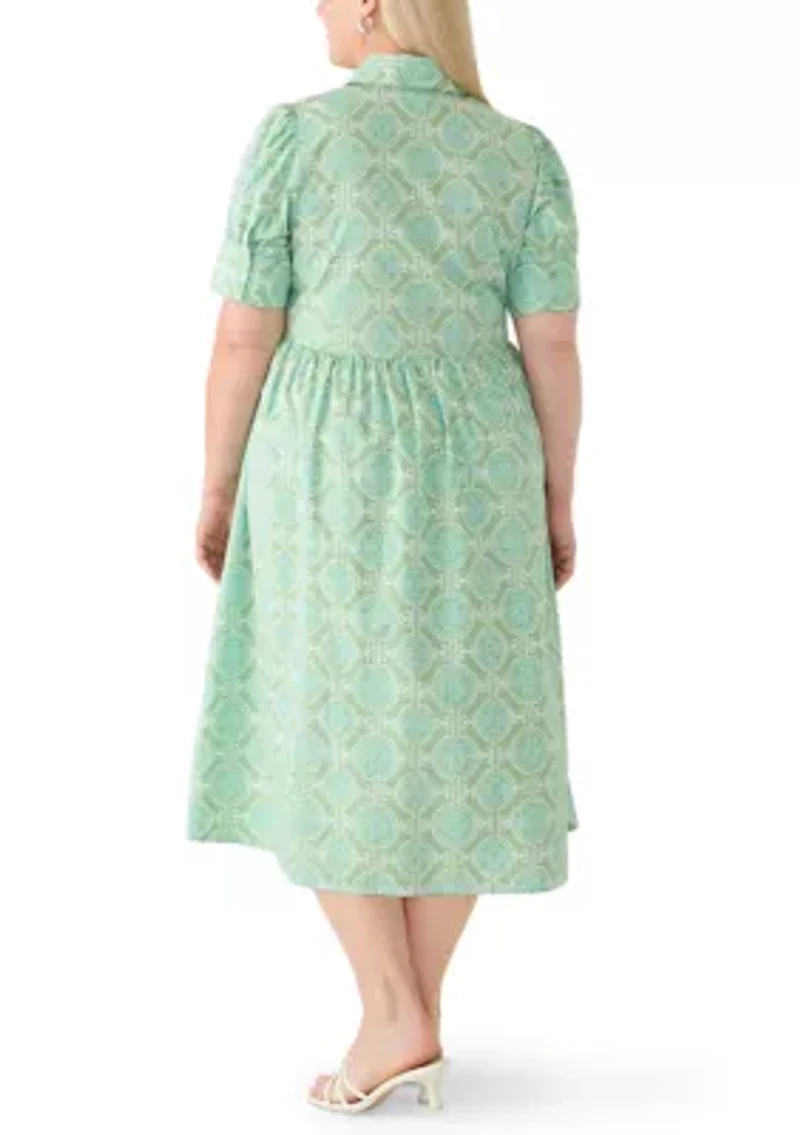 Plus Puff Sleeve Button Front Maxi Dress