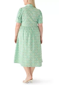 Plus Puff Sleeve Button Front Maxi Dress