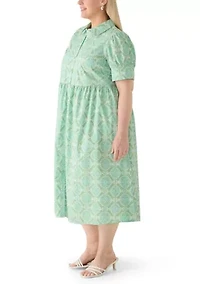 Plus Puff Sleeve Button Front Maxi Dress