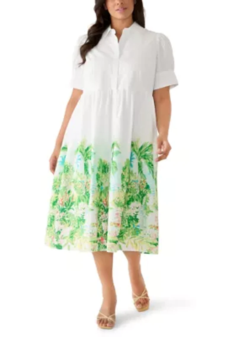 Plus Button Front Poplin Maxi Dress