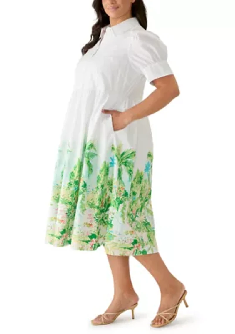 Plus Button Front Poplin Maxi Dress