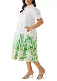 Plus Button Front Poplin Maxi Dress