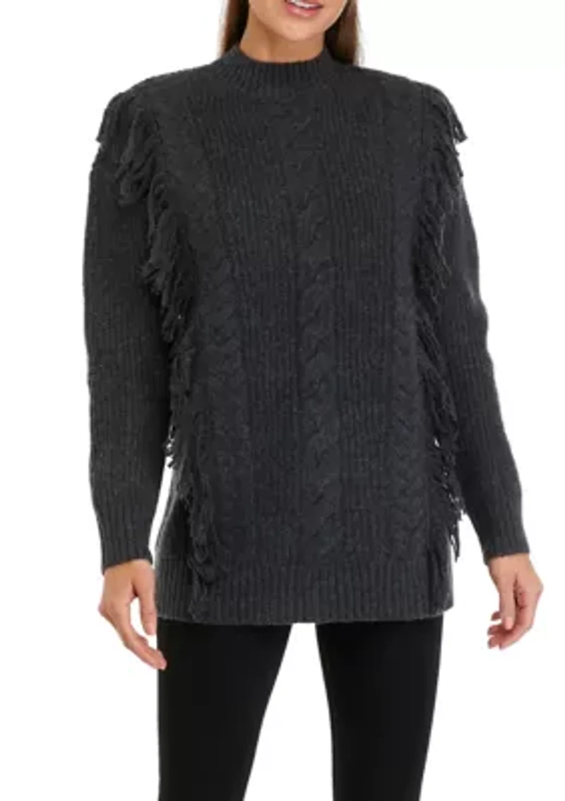 Women's Long Sleeve Fringe Tunic Sweater
