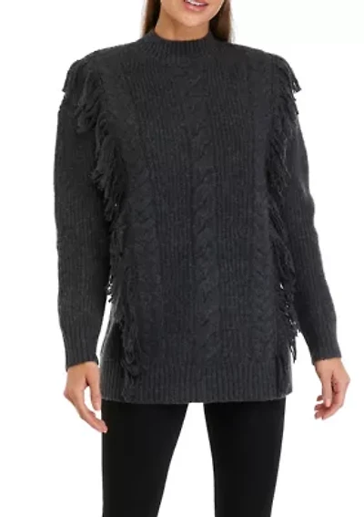 Women's Long Sleeve Fringe Tunic Sweater