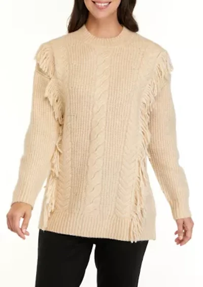 Women's Long Sleeve Fringe Tunic Sweater