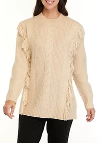 Women's Long Sleeve Fringe Tunic Sweater