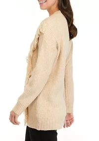 Women's Long Sleeve Fringe Tunic Sweater