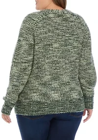 Plus Long Sleeve Space Dye V-Neck Cardigan
