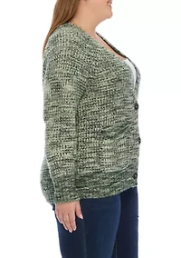 Plus Long Sleeve Space Dye V-Neck Cardigan
