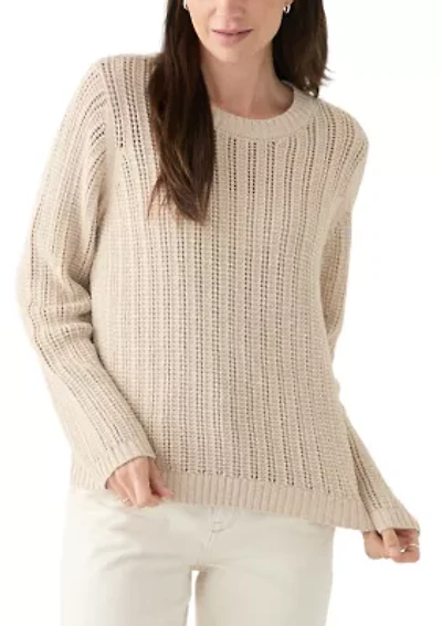Women's Long Sleeve Open Stitch Crew Neck Sweater