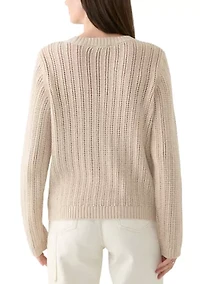 Women's Long Sleeve Open Stitch Crew Neck Sweater