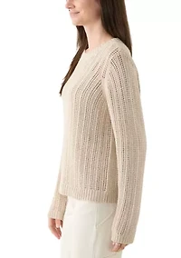 Women's Long Sleeve Open Stitch Crew Neck Sweater
