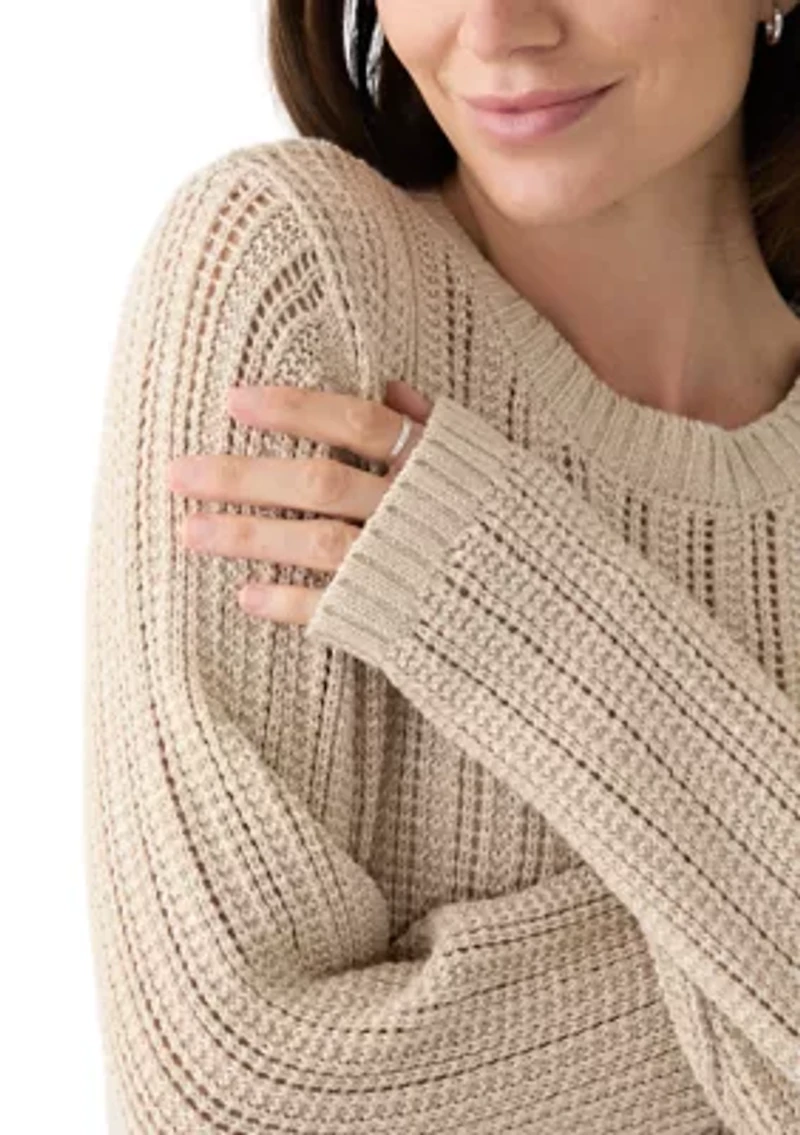 Women's Long Sleeve Open Stitch Crew Neck Sweater