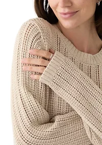 Women's Long Sleeve Open Stitch Crew Neck Sweater