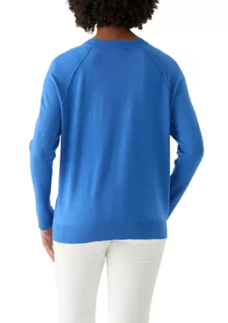 Women's Long Sleeve Fine Seamed Pullover Sweater