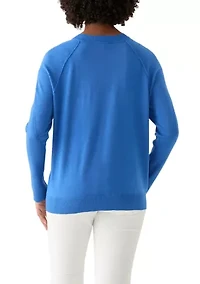 Women's Long Sleeve Fine Seamed Pullover Sweater