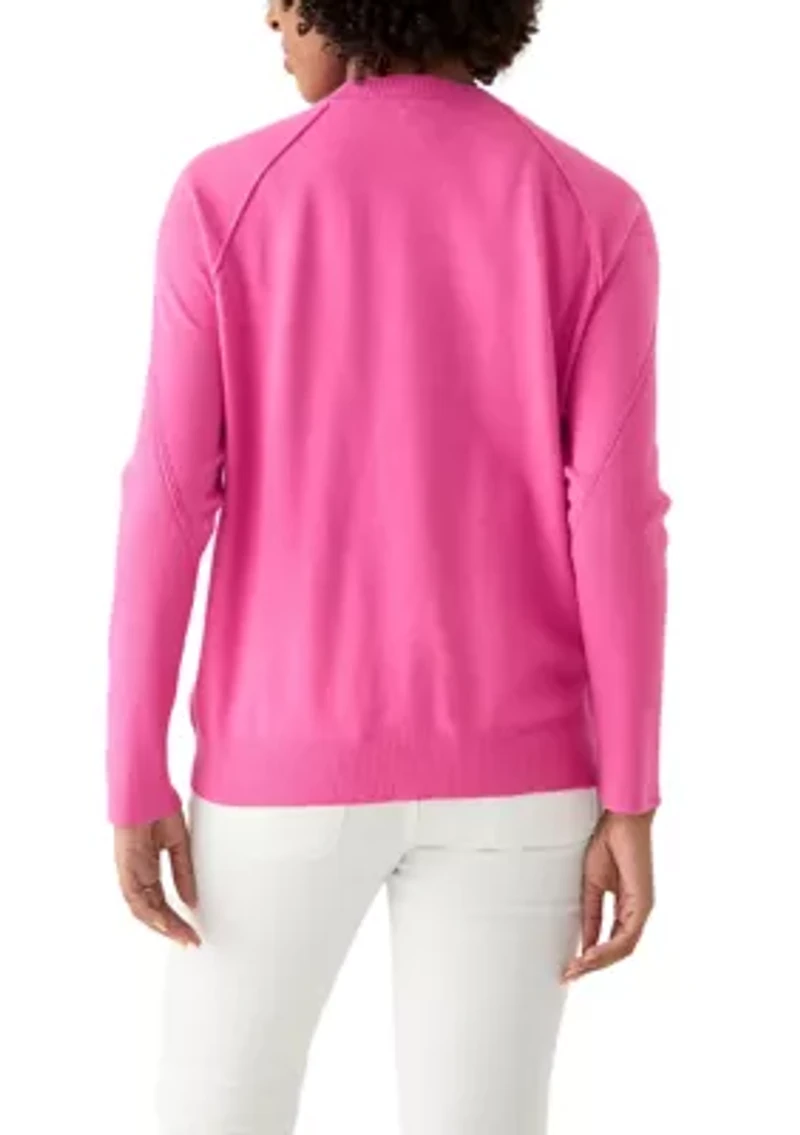 Women's Long Sleeve Fine Seamed Pullover Sweater