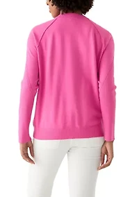 Women's Long Sleeve Fine Seamed Pullover Sweater
