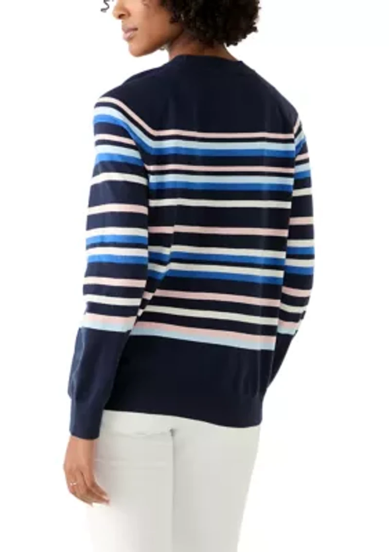 Women's Long Sleeve Fine Seamed Pullover Sweater