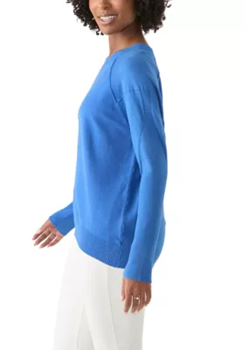 Women's Long Sleeve Fine Seamed Pullover Sweater