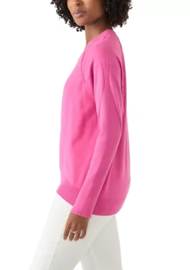 Women's Long Sleeve Fine Seamed Pullover Sweater