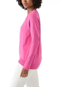 Women's Long Sleeve Fine Seamed Pullover Sweater
