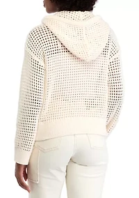 Petite Crochet Hooded Sweater