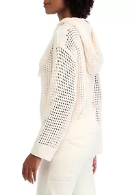 Petite Crochet Hooded Sweater
