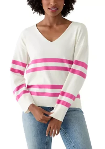 Women's Fine Gauge V-Neck Sweater Knit Top