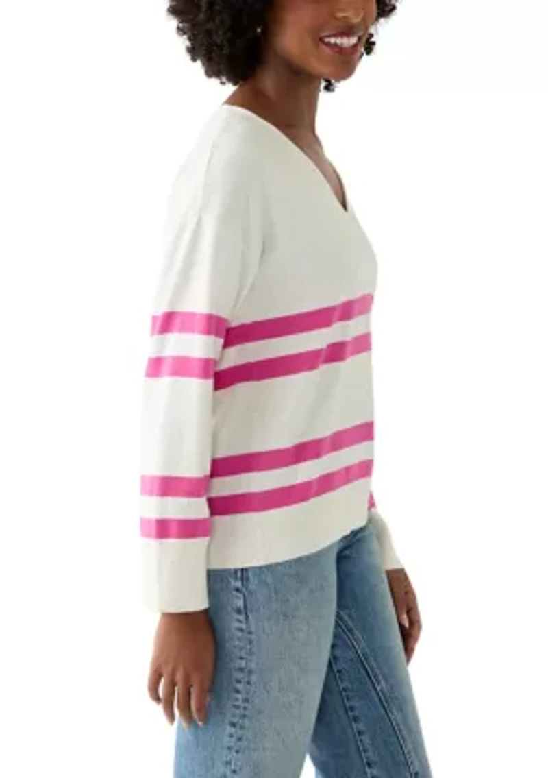 Women's Fine Gauge V-Neck Sweater Knit Top