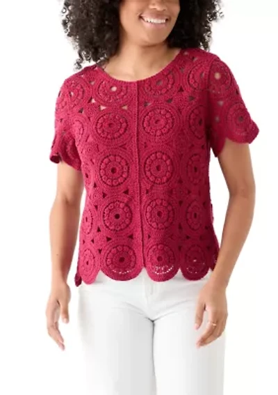 Women's Short Sleeve Crochet T-Shirt