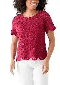 Women's Short Sleeve Crochet T-Shirt