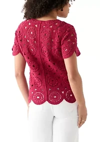 Women's Short Sleeve Crochet T-Shirt