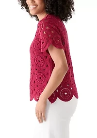 Women's Short Sleeve Crochet T-Shirt