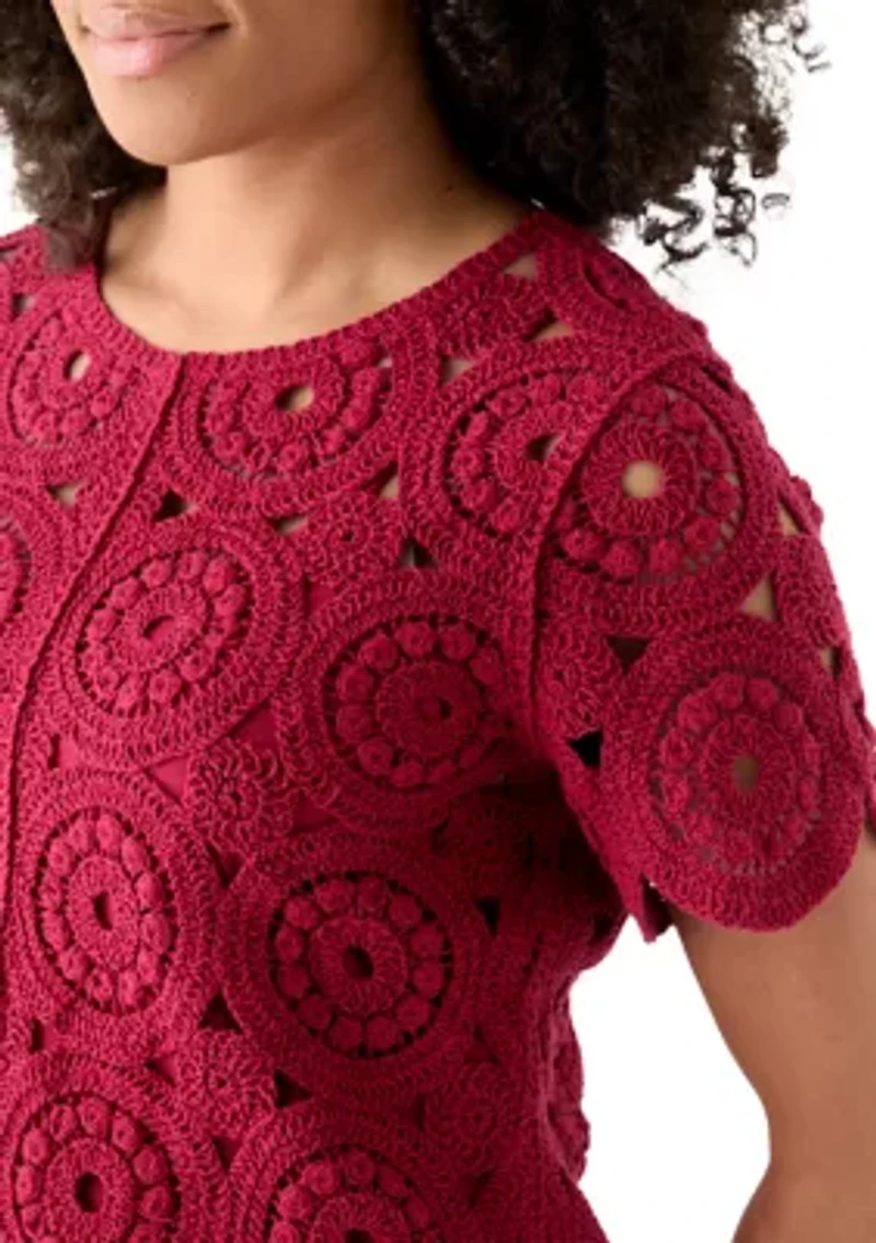 Women's Short Sleeve Crochet T-Shirt