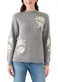 Women's Mock Neck Embroidered Sweater