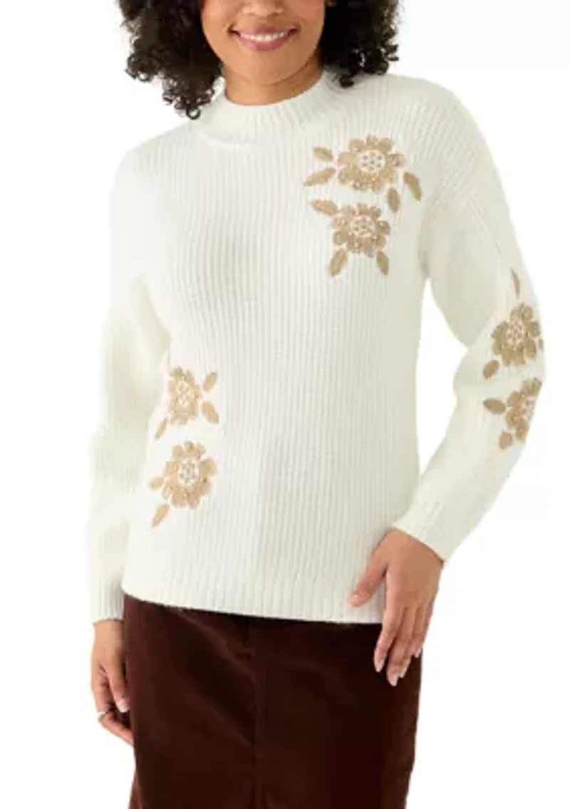 Women's Mock Neck Embroidered Sweater