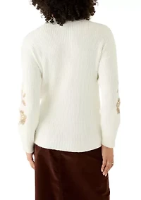 Women's Mock Neck Embroidered Sweater