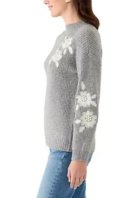 Women's Mock Neck Embroidered Sweater