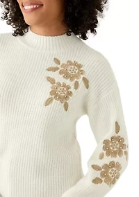 Women's Mock Neck Embroidered Sweater