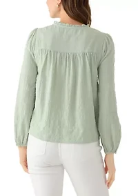 Women's Long Sleeve Pleated Yoke Blouse