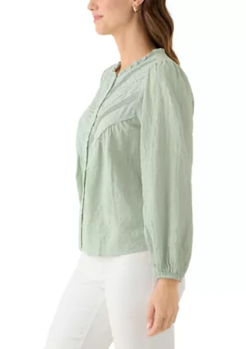 Women's Long Sleeve Pleated Yoke Blouse