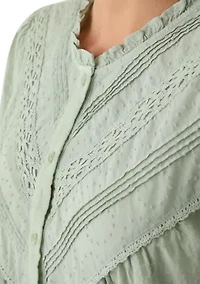 Women's Long Sleeve Pleated Yoke Blouse