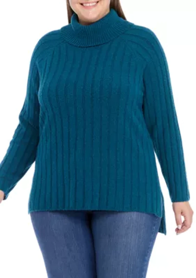 Plus Ribbed Turtleneck Tunic Sweater