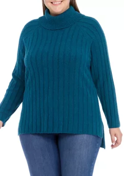 Plus Ribbed Turtleneck Tunic Sweater