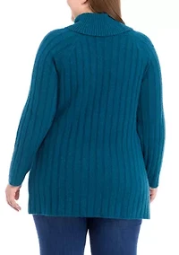 Plus Ribbed Turtleneck Tunic Sweater