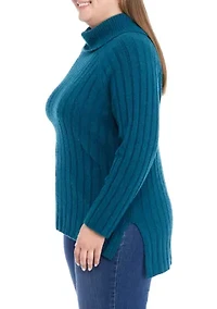 Plus Ribbed Turtleneck Tunic Sweater